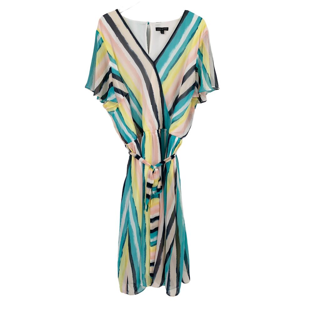 LANE BRYANT Dress Size 28 Watercolor Stripe Pastel Lined Knee Length - Picture 7 of 7